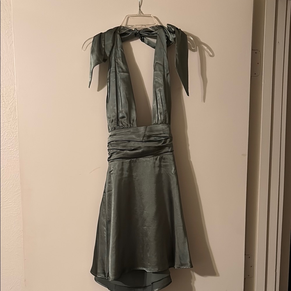 Satin Dress in Sage Green